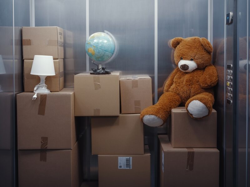 Elevator,Full,Of,Cardboard,Boxes,And,Personal,Belongings,,Relocation,Concept